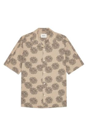 Nn.07 Ole 5396 Floral Linen & Organic Cotton Camp Shirt in Oatmeal at Nordstrom, Size Xx-Large