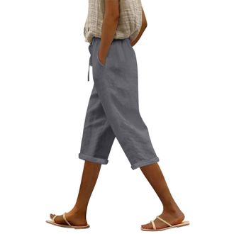 Generic Linen Trousers Womens Petite Women Short Leg Shorts Cotton for Ladies 3/4 Length UK Cargo Leggings Wide Cropped Long Baggy Knee Capri Pants Summer Clo