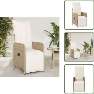 vidaXL The Living Store Sedia Reclinabile da Giardino con Cuscini Beige in Polyrattan - Poltrona da giardino