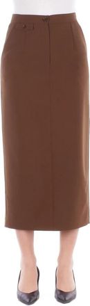 SOLOTRE Slit-Detail Midi Rok - Dames - Midirokken - Bruin - XS - Wol - Rokken