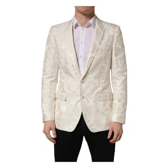 Dolce & Gabbana Floral Single-Breasted Jacket - Heren - Pakken - Beige - Maat: L Nylon