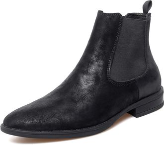 Generic Mens Leather Chunky Heel Chelsea Ankle Boots Comfort Round Toe Low Heel Slip-On Dress Chukka Boots with Side Elastic Bands Classic Work Boot (Black,11