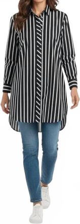 Brax Viki Striped Button Up Top In Navy