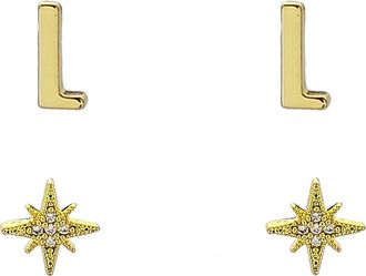 Panacea Initial Starburst Set of 2 Stud Earrings in Gold-L at Nordstrom