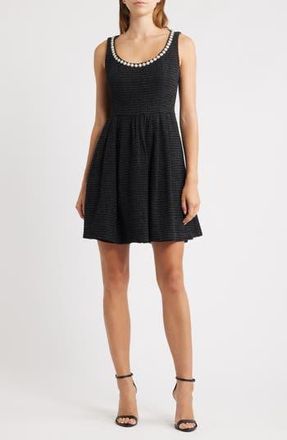 Eliza J Faux Pearl & Crystal Detail Sleeveless Metallic Tweed Dress in Black at Nordstrom Rack, Size 6