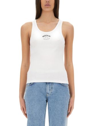 Moschino White Logo Scoop Neck Top