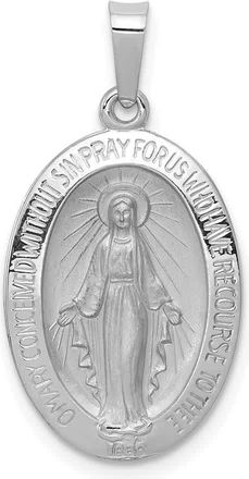 Diamond2Deal 14k White Gold Polished and Satin Solid Miraculous Medal Oval Pendant