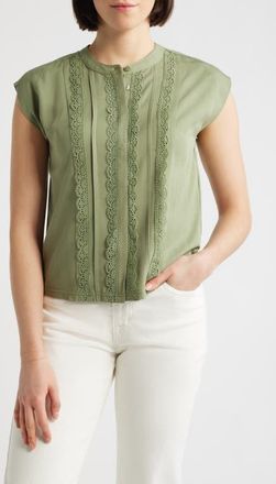 Wit & Wisdom Embellished Cap Sleeve Button-Up Shirt in Basil at Nordstrom, Size X-Large