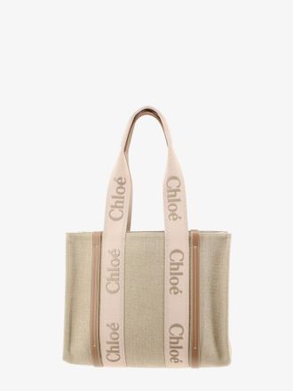 Chlo&eacute; Borsa a spalla Woody in lino con logo ricamato frontale - CHLOE - gender_Woman