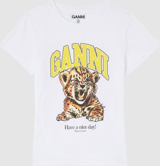 Ganni Tee Shirt Basic Baby Fit Tiger Bright White