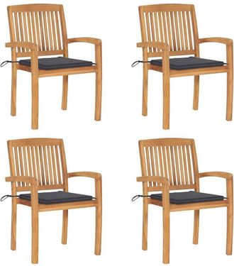 vidaXL Vidaxl - Sillas De Jard&iacute;n Apilables 4 Uds Madera De Teca Con Cojines