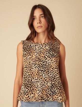 Nobody's Child Leopard Linen-blend Swing Top
