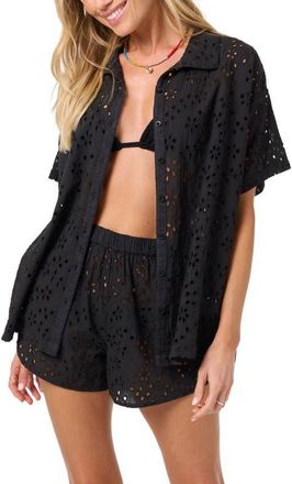 O'Neill Jenna Cotton Eyelet Cover-Up Shirt in Black at Nordstrom, Size X-Large