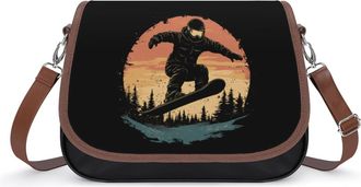 Generic Vintage Sunset Snowboarding Crossbody Bags for Women Fashion Leather Shoulder Handbags With Adjustable Strap