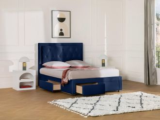 Vente-Unique Letto matrimoniale con cassetti 160 x 200 cm in Velluto Blu - LEOPOLD