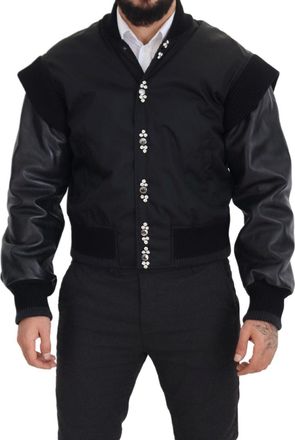 Dolce & Gabbana Mens Black Nylon Crystals Coat Buttons Jacket Clothing