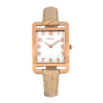 Bertha Sunglasses Marisol Swiss MOP Leather-Band Watch in Cream at Nordstrom
