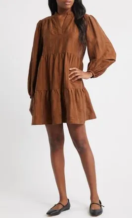 FRNCH Sarrasin Long Sleeve Tiered Dress in Marron Glace at Nordstrom Rack, Size X-Large