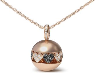 House of Brilliance 18K Rose Gold 3/8 Cttw Black and White Diamond Ball with Filigree Heart and Cluster Design 18 Pendant Necklace