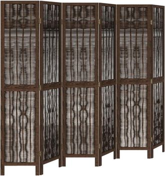 vidaXL Room Divider 6 Panels Dark Brown Solid Wood Paulownia Vidaxl