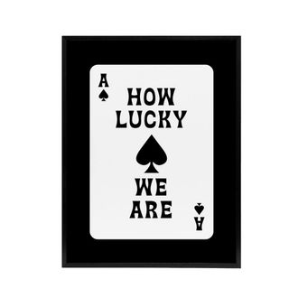 Artery8 How Lucky We Are Ace Of Spades Card Design Black Framed Canvas Art in White | Size: W24 x H32