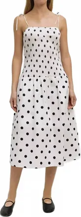 All : Row The Natalie Smocked Polka Dot Midi Dress In White/black