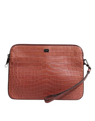Dolce & Gabbana Bordeaux Krokodillenleren Logo Plaque Mannen Laptoptas