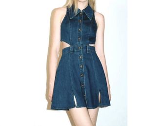 Urban Revivo Cut-Out Sleeveless Denim Dress In Blue