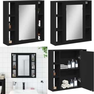 vidaXL Mobile da Bagno con Specchio Nero 60x16x60 cm Legno Multistrato - Armadietto da bagno in legno - Armadietto da bagno con specchio nero