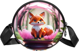 Generic Circle Crossbody Bag for Women, Fox Crystal Ball Small Sling Bag Daypack with Zipper Adjustable Shoulder Straps Casual Ladies Girls Round Purse