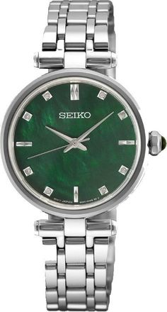 Seiko Quartz Diamond Green Mother of Pearl Dial Ladies Watch HGH006P1