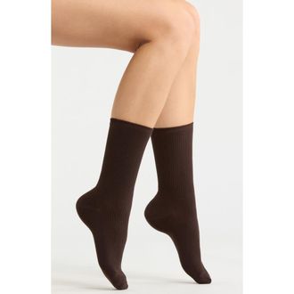Nordstrom Everyday Rib Crew Socks in Brown Coffee at Nordstrom, Size 9
