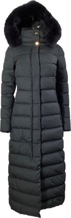 Herno Fur Trim Quilted Midi Down Coat in Black Polyester