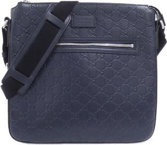 Gucci Navy Gg Leather Shoulder Bag (Pre-Owned)