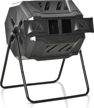 OUTSUNNY Compostador De Tambor Giratorio Con Capacidad 160 Litros De Doble C&aacute;mara Y Ventilaci&oacute;n Marco De Acero Para Residuos Org&aacute;nicos 71x65x96 Cm
