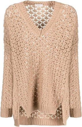 Agnona Truien & Vesten, Dames, Beige, S, Wol, Beige Wol Gebreid Aw 25