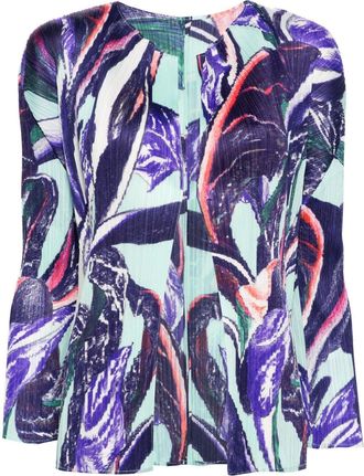 Pleats Please Issey Miyake graphic-print pleated jacket - women - Polyester - 5 - Purple