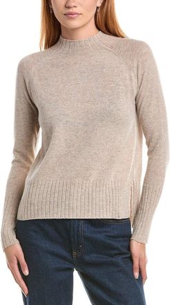 Fort&eacute; Cashmere Hi Low Rib Trim Funnel Neck 100% Cashmere Sweater