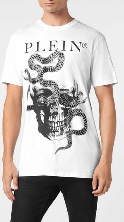 Philipp Plein T-shirt in cotone con stampa Skull e applicazione di strass
