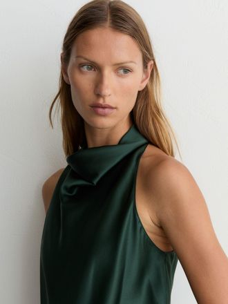 Reiss Teal Green Silk Cowl-neck Sleeveless Top, 18