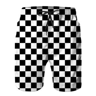 BUGKHD Jamaica Jamaican Kingdom Flag Mens Summer Beach Shorts, Athletic Trunks, White2-checkerboard Modern Black Checkered Pattern, M