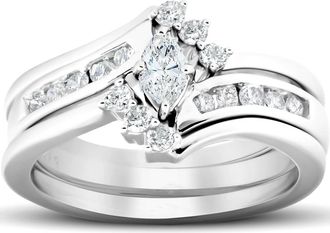 Pompeii3 1/2 Ct Marquise Diamond Engagement Trio Wedding Ring Set 10k White Gold