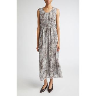 Lafayette 148 New York Speckled Glaze Print Sleeveless Georgette Maxi Dress in Brown/Pearl Multi at Nordstrom Rack, Size Small