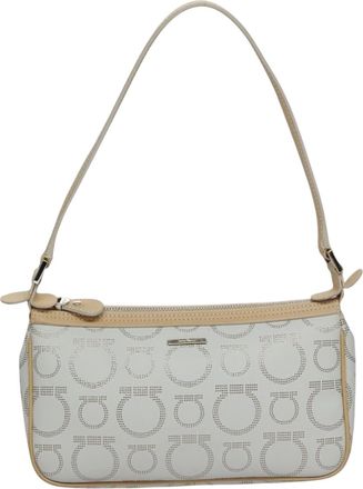 Ferragamo Gancini White Canvas Clutch Bag (Pre-Owned)