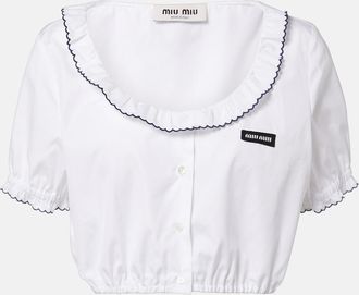 Miu Miu Scalloped cotton poplin crop top
