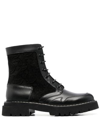 Ferragamo Stivali stringati con inserto - Nero