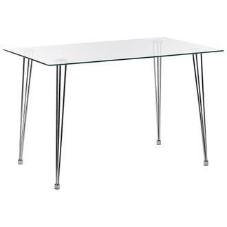 Beliani Mesa De Comedor Tablero De Vidrio Templado Plateado 120 X 70 Cm 4 Personas Moderno Winston