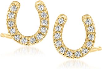 Ross-Simons Diamond Horseshoe Stud Earrings in 18kt Gold Over Sterling