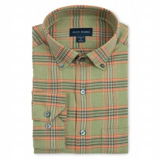 Scott Barber Mens Lightweight Flannel Sport Shirt In Sage And Spice