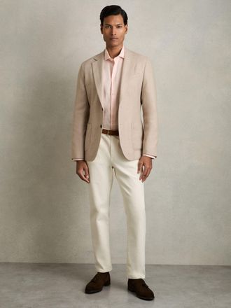 Reiss Prep Pink Linen Button-through Shirt, XL